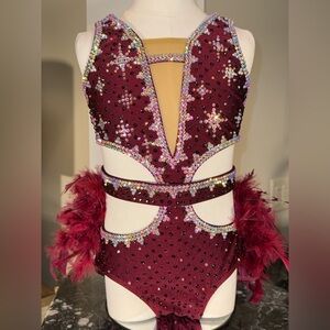 NEW Red/Maroon Rhinestone Jazz Dance Costume | Child Small (see size chart)